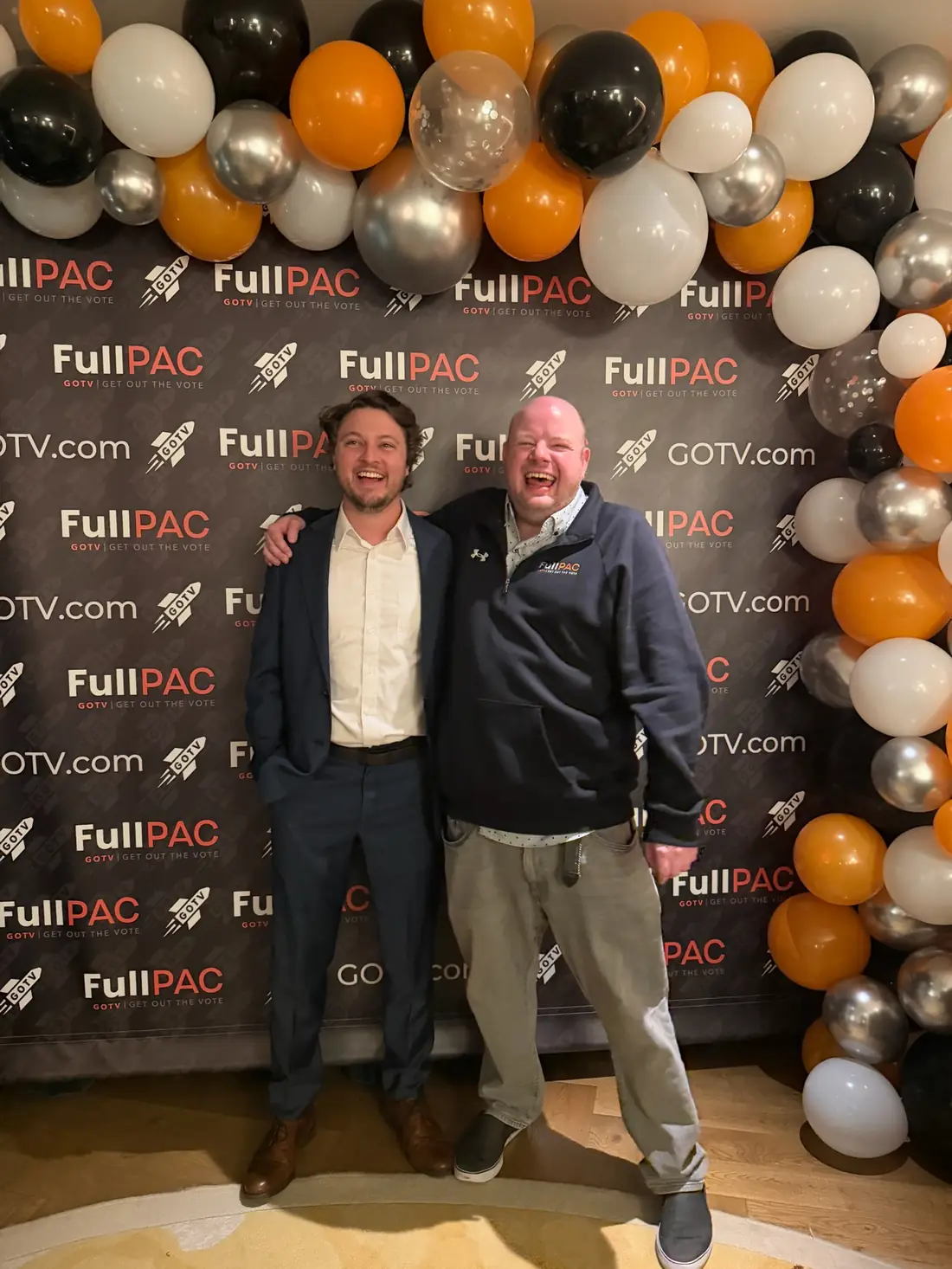 At the party backdrop
